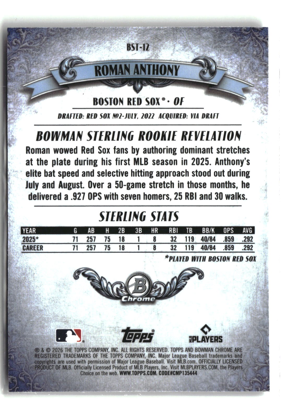 2026 Bowman #BST-12 Roman Anthony Bowman Sterling-2