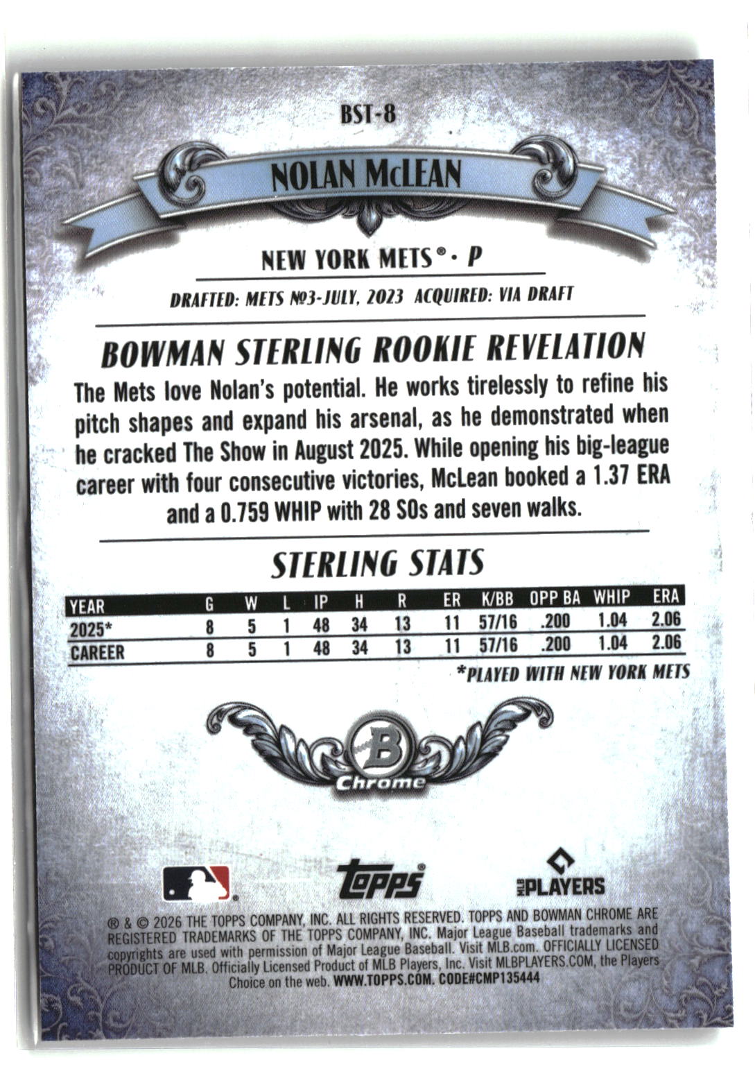 2026 Bowman #BST-8 Nolan McLean Bowman Sterling-2