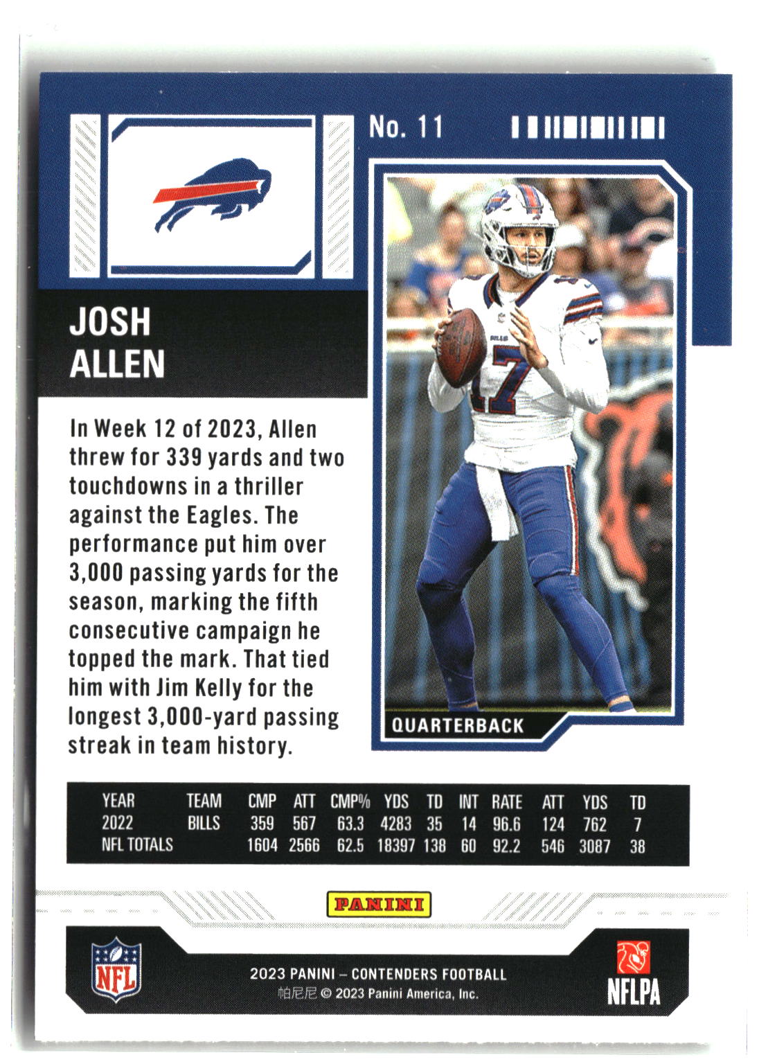 2023 Panini Contenders #11 Josh Allen Game Ticket Bronze-2
