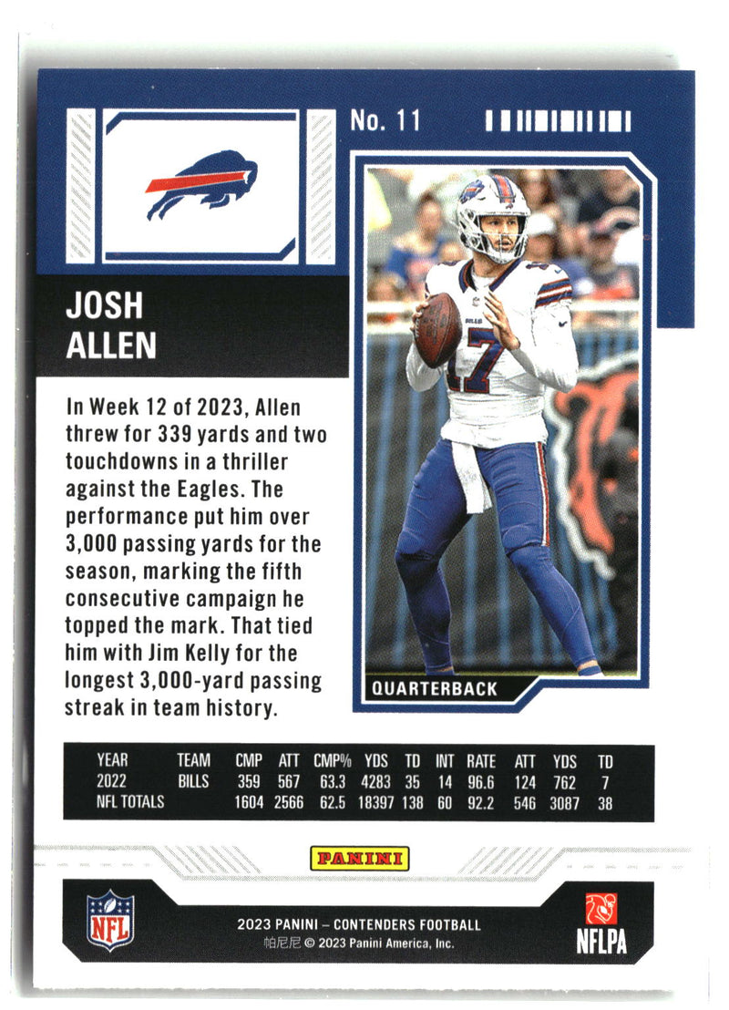 2023 Panini Contenders #11 Josh Allen Game Ticket Bronze-2