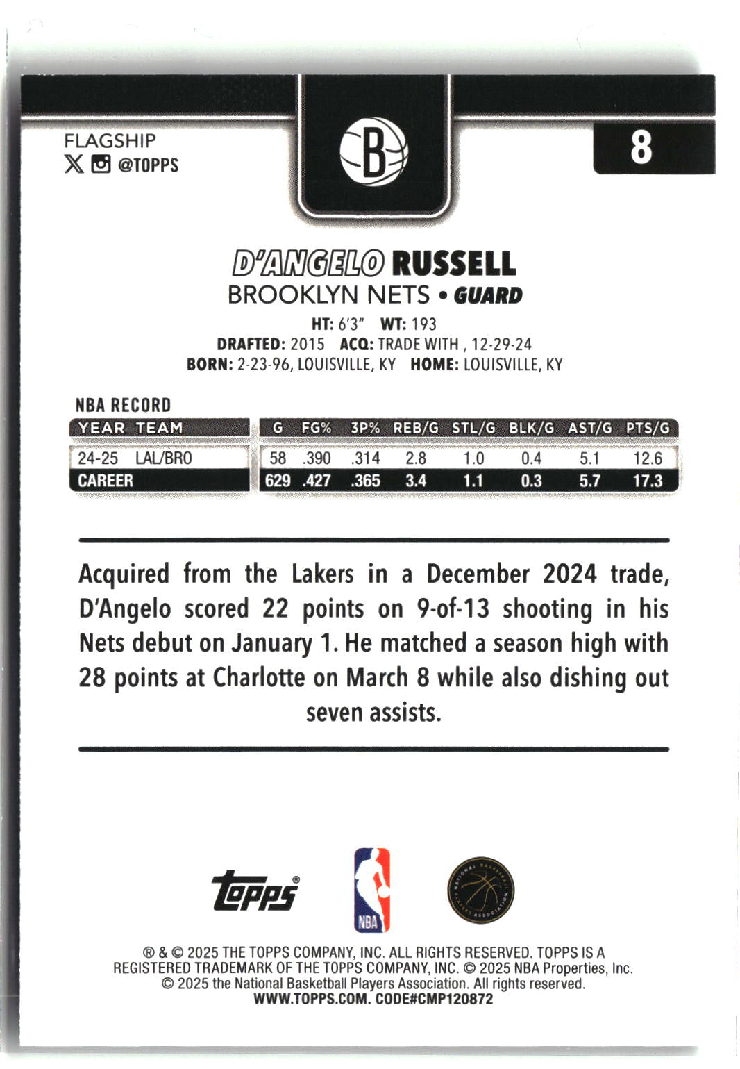 2025-26 Topps #8 D'Angelo Russell Rainbow Foilboard-2
