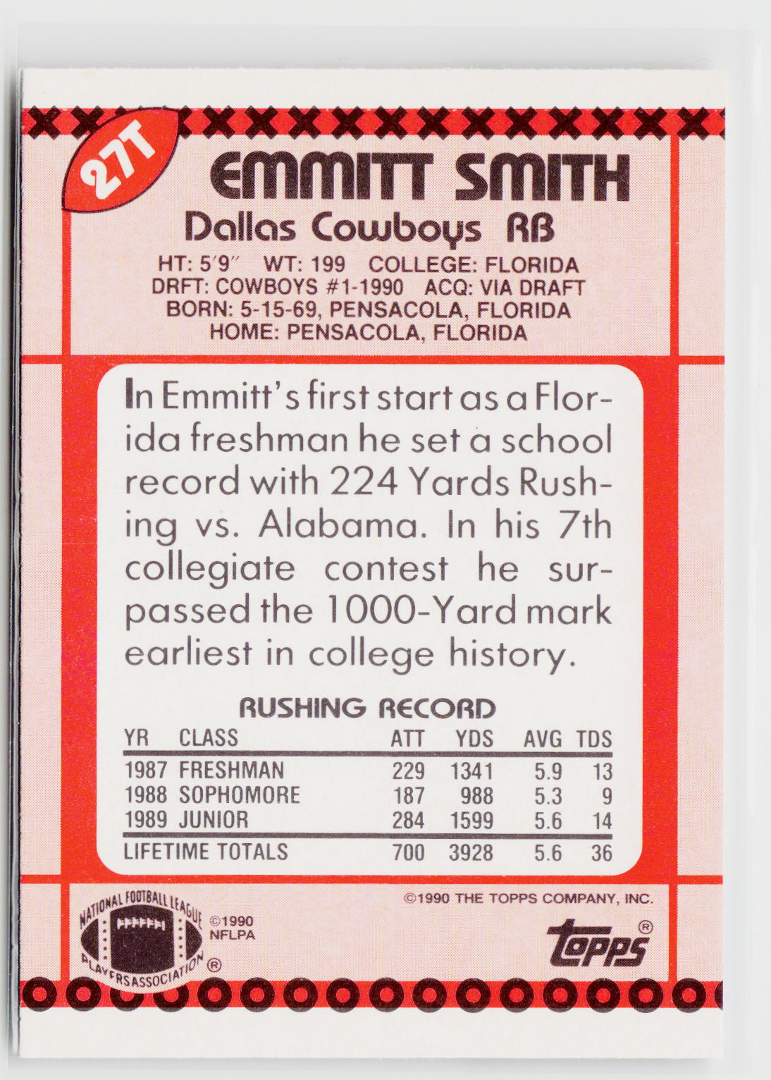 1990 Topps Traded #27T Emmitt Smith-2