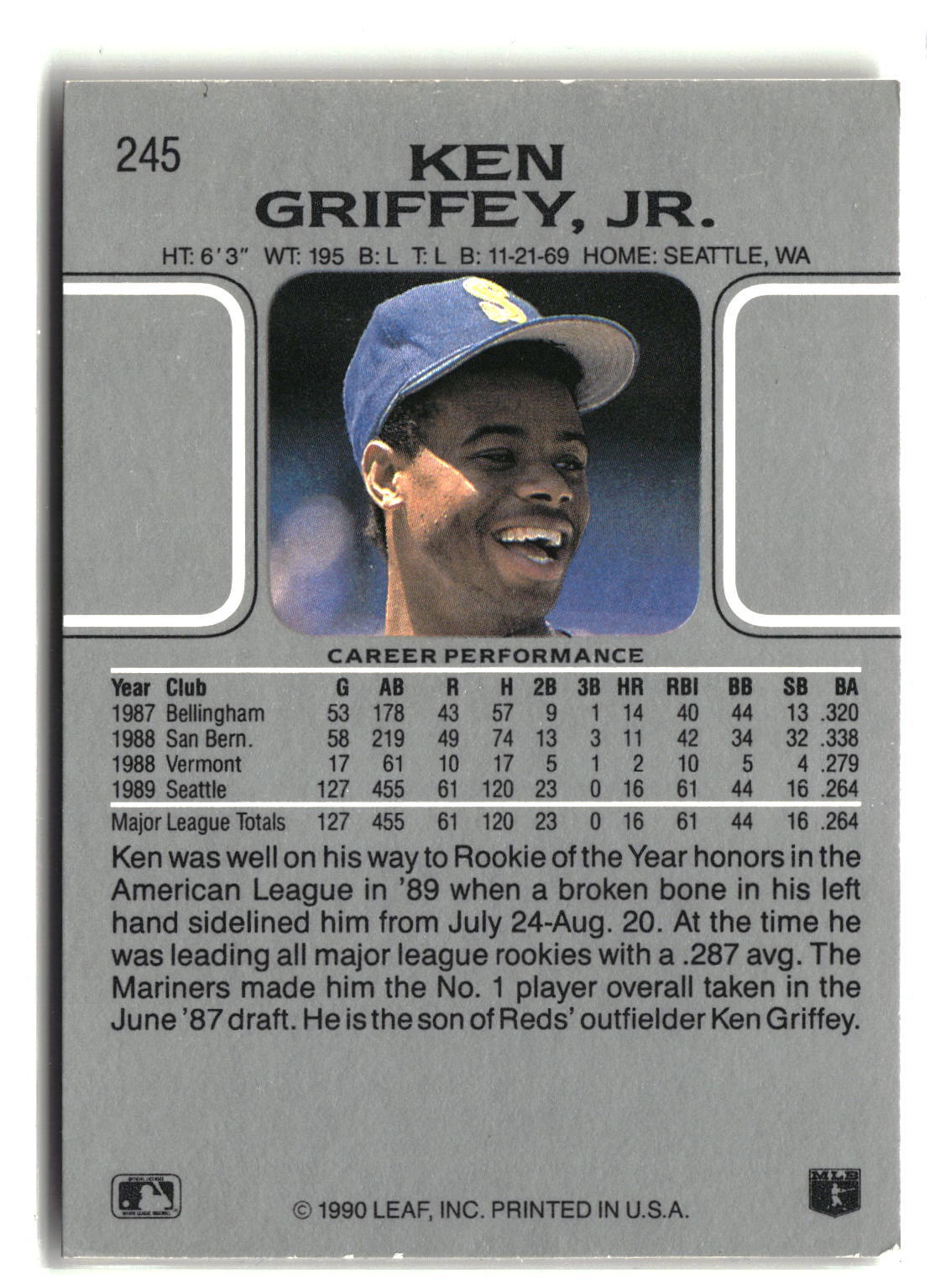 1990 Leaf #245 Ken Griffey Jr.-2