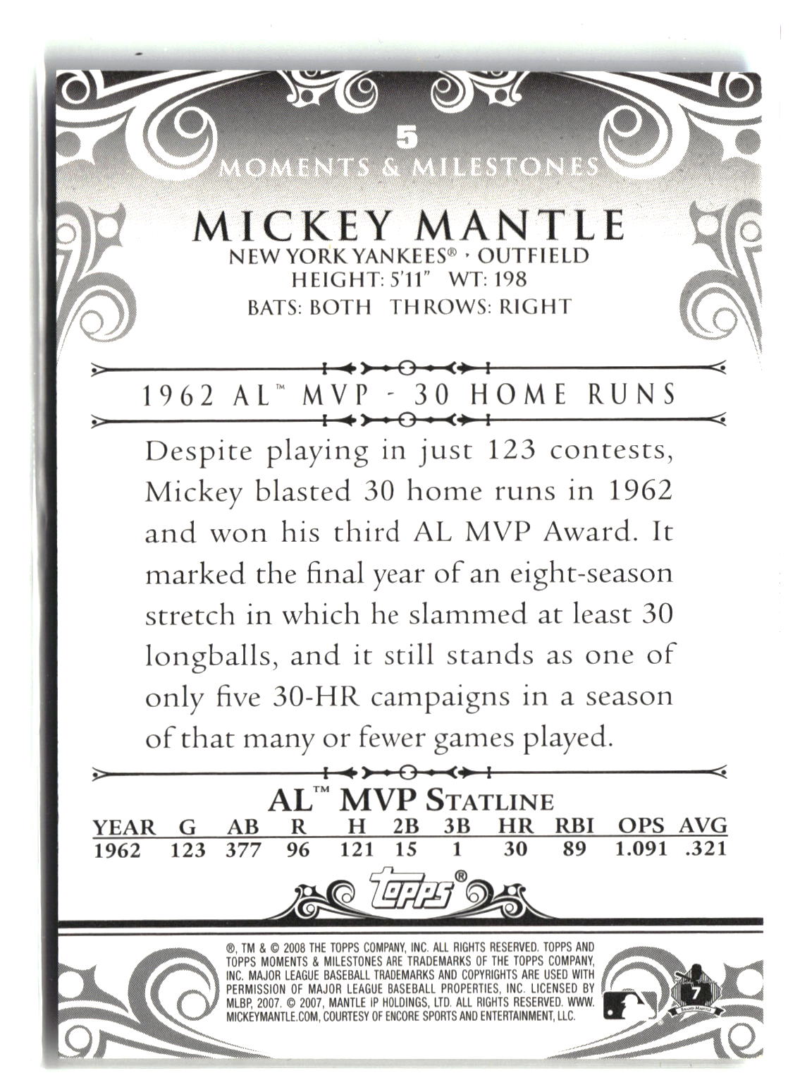 2008 Topps Moments & Milestones #5-6 Mickey Mantle Blue #/10-2