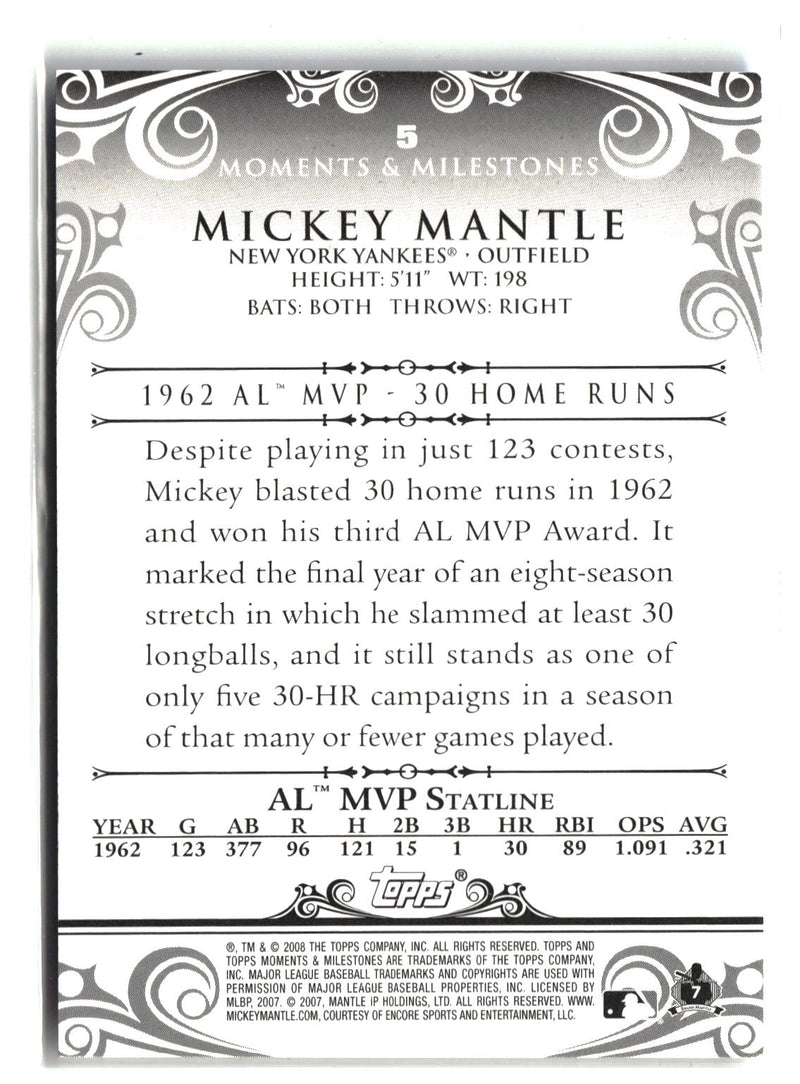 2008 Topps Moments & Milestones #5-6 Mickey Mantle Blue #/10-2