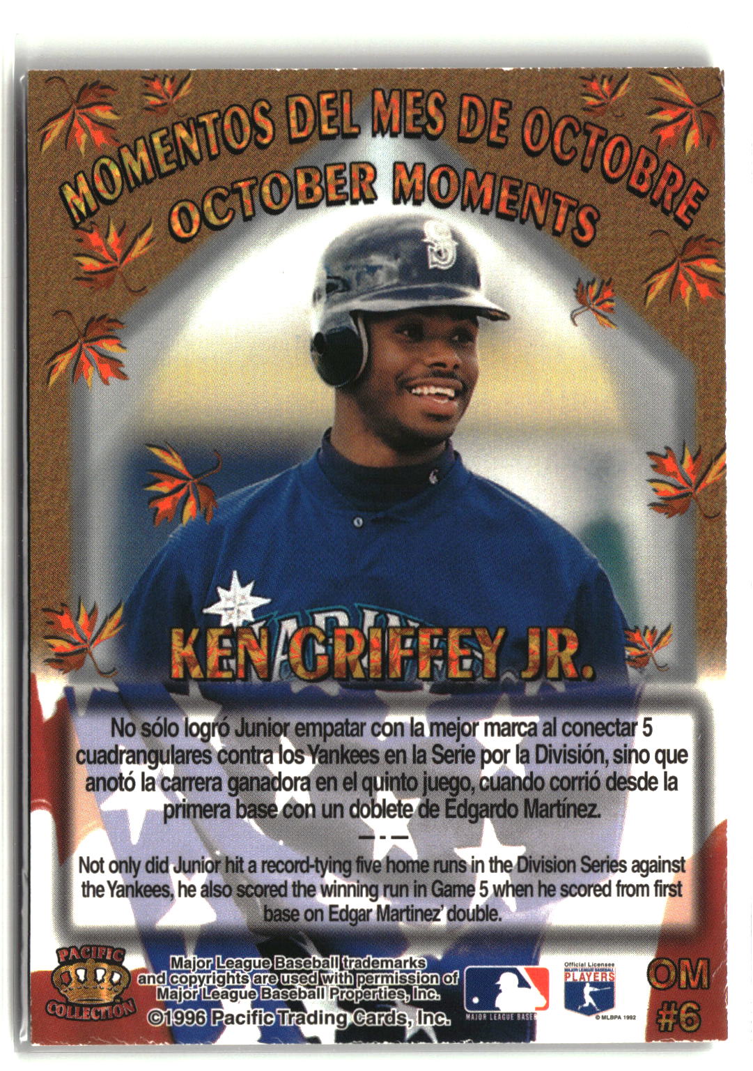 1996 Pacific Crown Collection #OM6 Ken Griffey Jr. October Moments-2