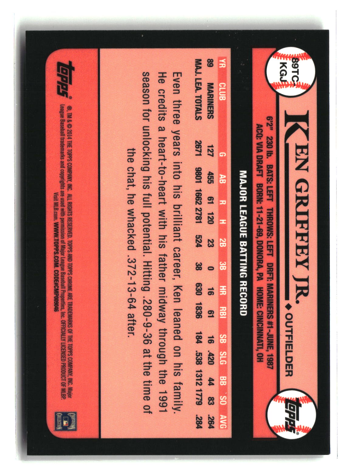 2014 Topps Chrome #89TC-KGJ Ken Griffey Jr. 1989 Topps Chrome-2