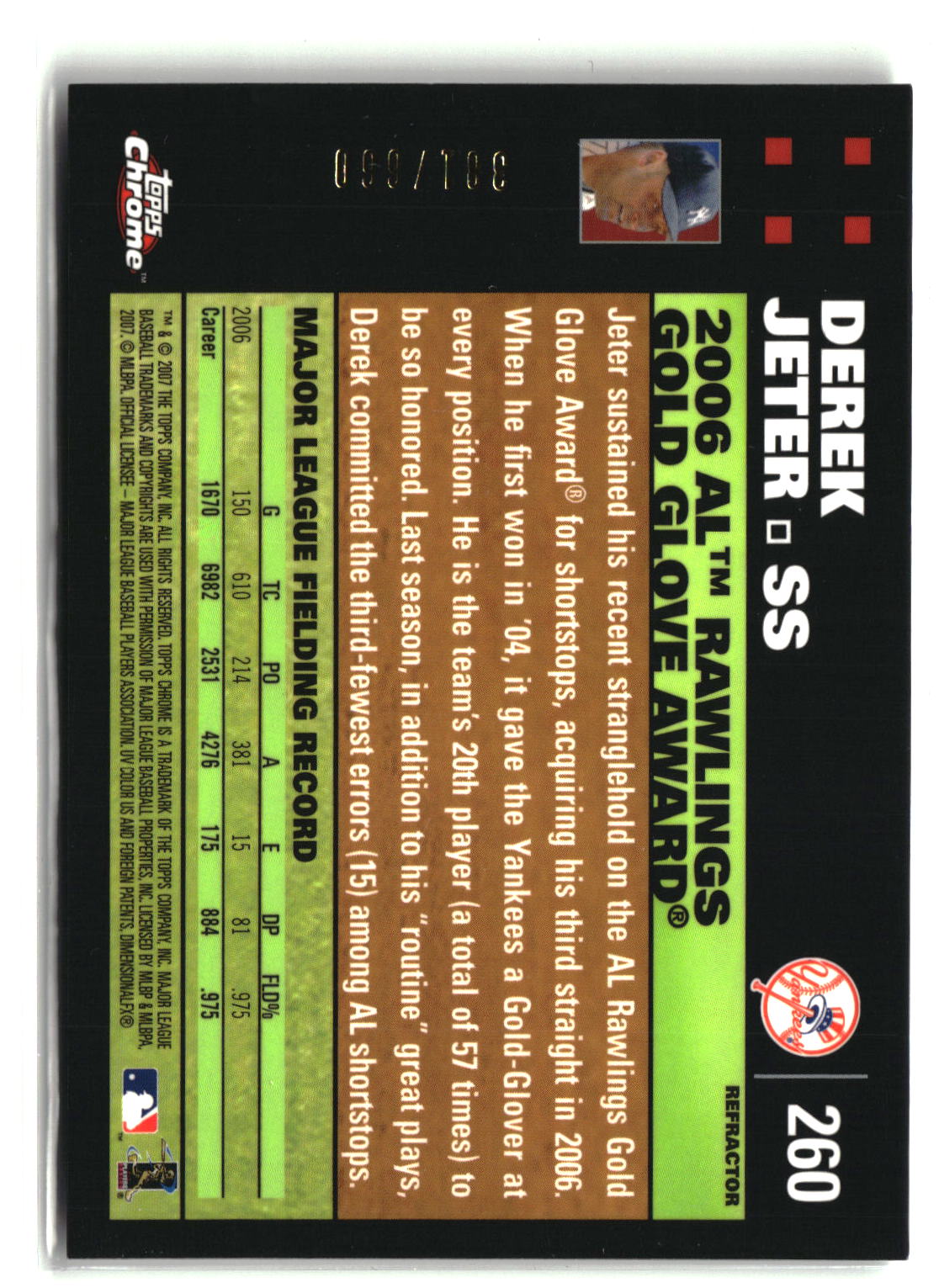 2007 Topps Chrome #260 Derek Jeter White Refractors #/660-2