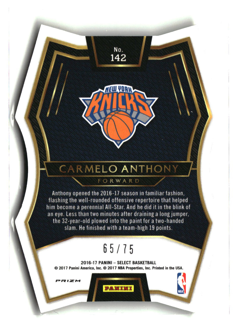 2016-17 Panini Select #142 Carmelo Anthony Neon Yellow Prizms Die Cut #/75-2