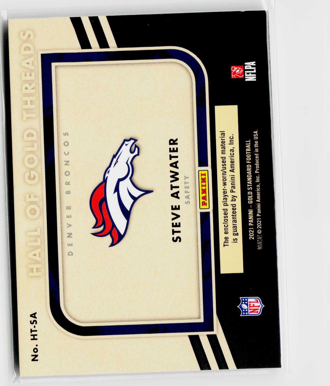 2021 Panini Gold Standard #HT-SA Steve Atwater Hall of Gold Threads #/149-2