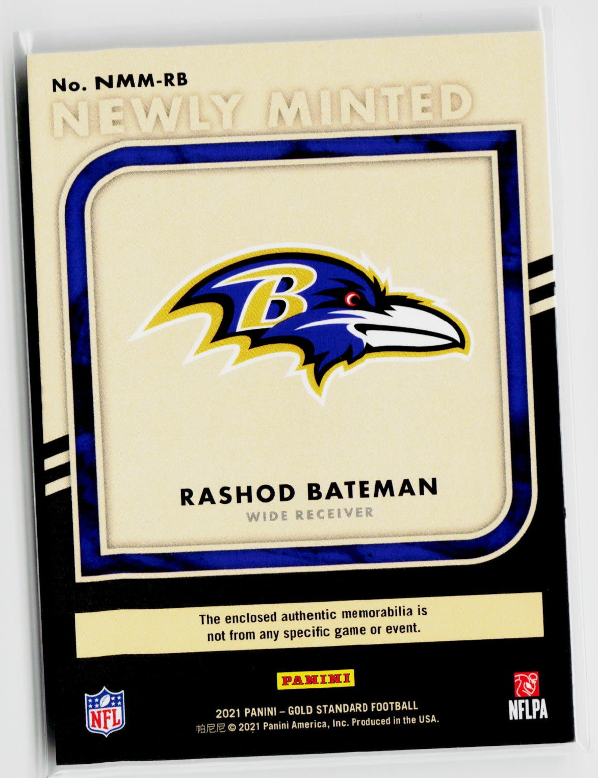 2021 Panini Gold Standard #NMM-RB Rashod Bateman Memorabilia Prime #/49-6