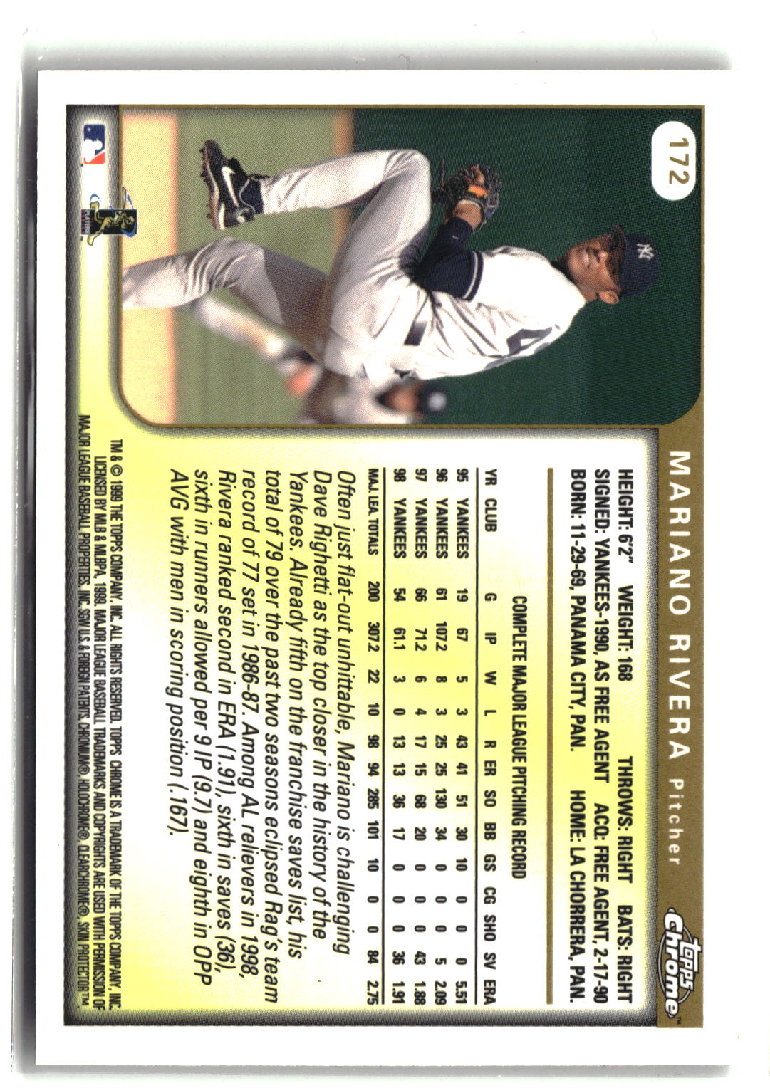 1999 Topps Chrome #172 Mariano Rivera-2