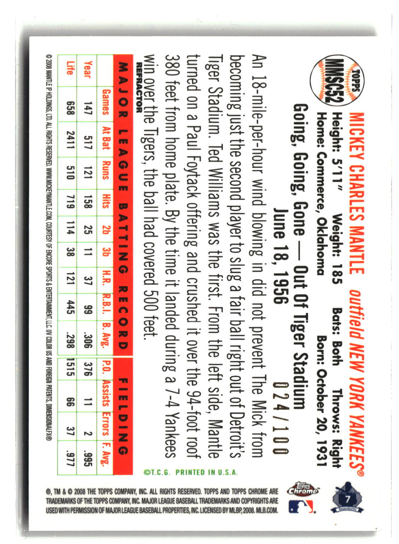 2008 Topps Chrome #MMSC52 Mickey Mantle Story Copper Refractor #/100-2