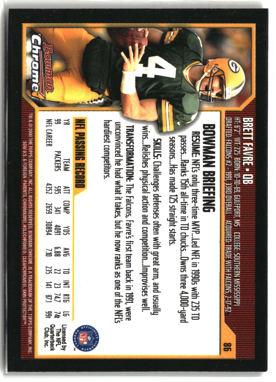 2000 Bowman Chrome #86 Brett Favre-4