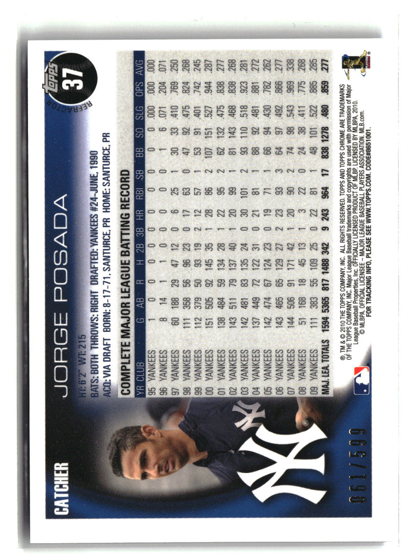 2010 Topps Chrome #37 Jorge Posada Purple Refractors #/599-6
