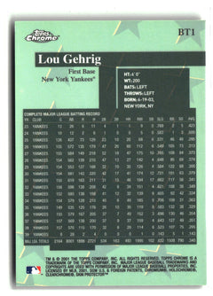 2001 Topps Chrome #BT1 Lou Gehrig Before There Was Topps-2