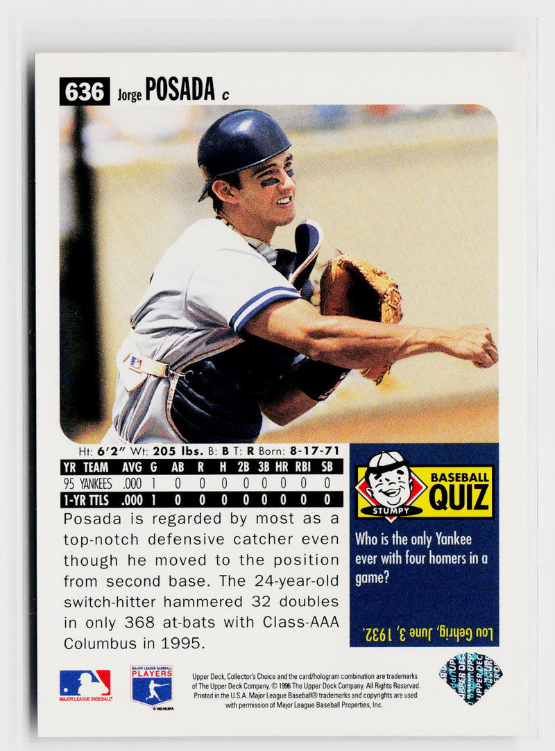 1996 Collector's Choice #636 Jorge Posada Silver Signature-2