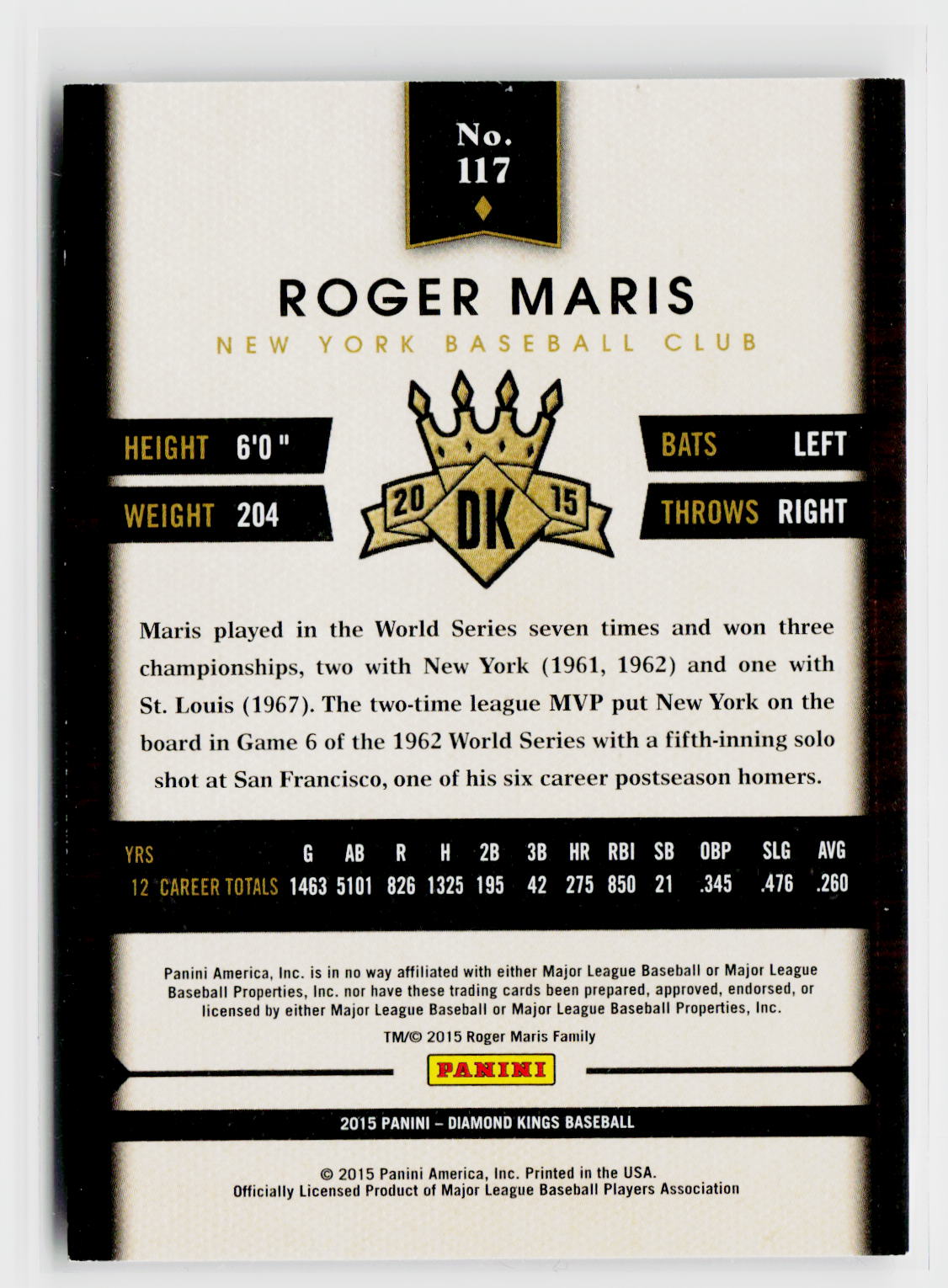 2015 Panini Diamond Kings #117 Roger Maris-2