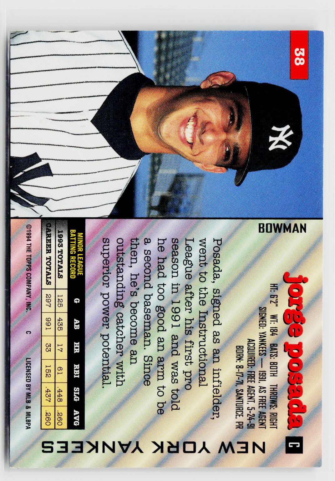 1994 Bowman #38 Jorge Posada-2
