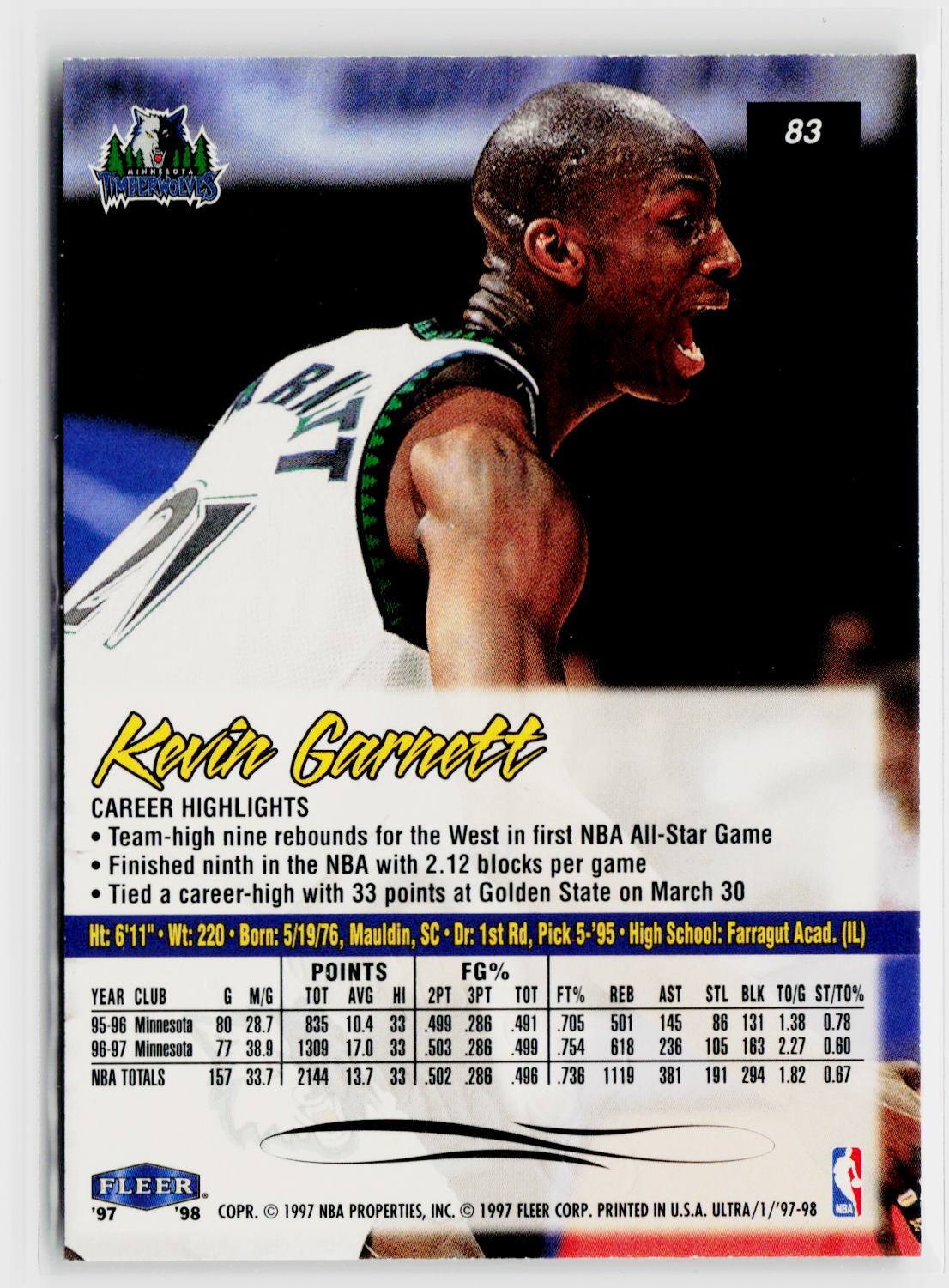 1997-98 Ultra #83 Kevin Garnett-2