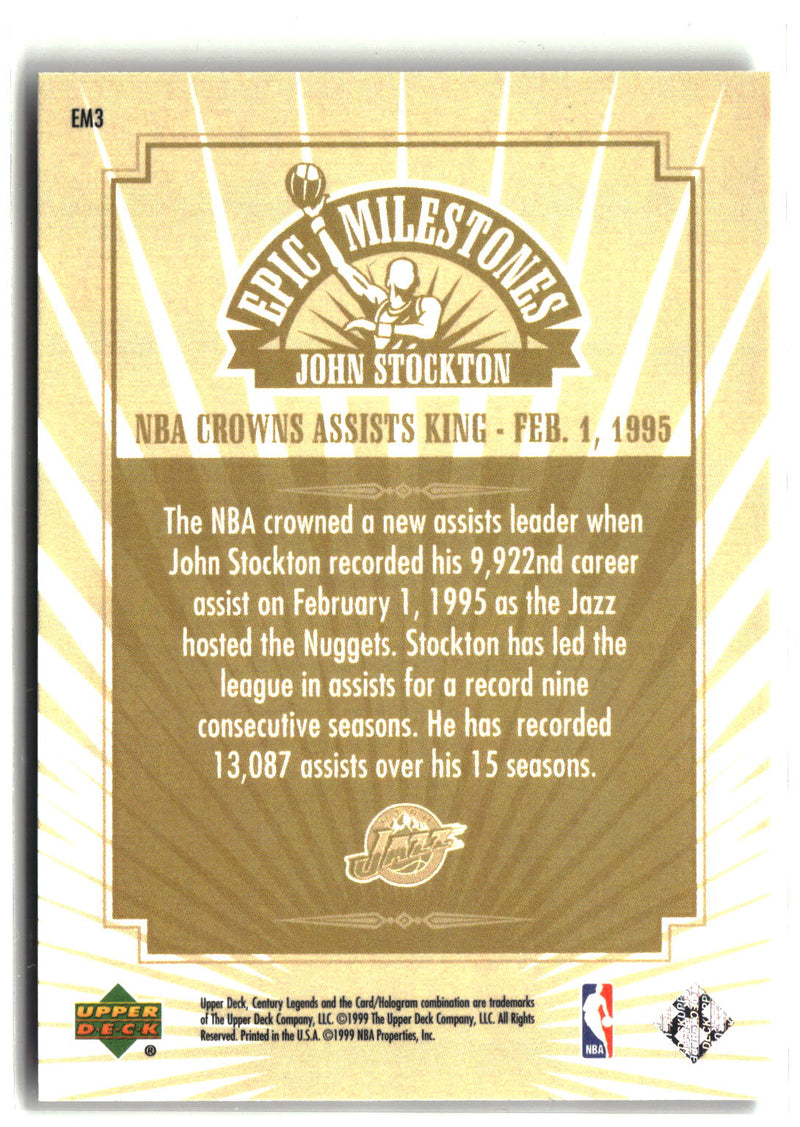 1998-99 Upper Deck Century Legends #EM3 John Stockton Epic Milestones-2