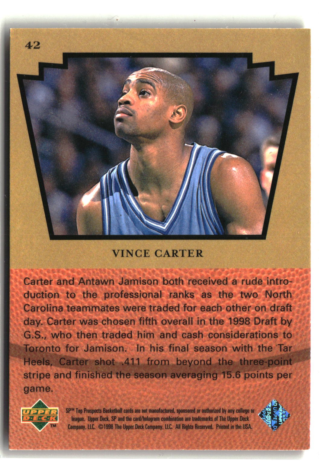1998 SP Top Prospects #42 Vince Carter-2
