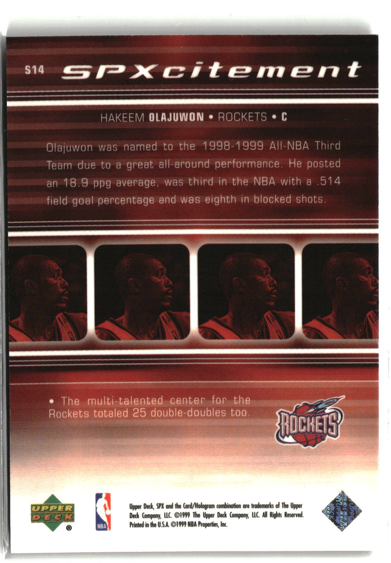 1999-00 SPx #S14 Hakeem Olajuwon SPxcitement-2