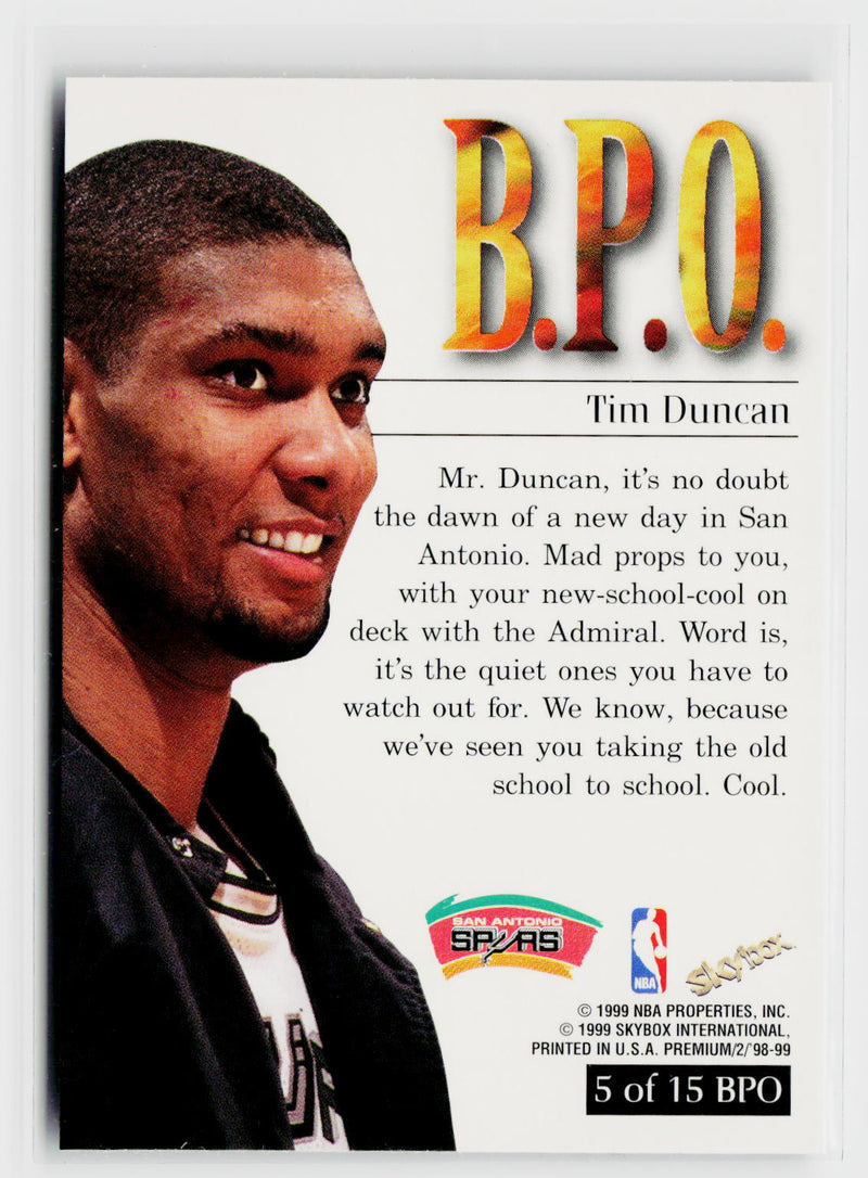 1998-99 SkyBox Premium #5 BPO Tim Duncan B.P.O.-2