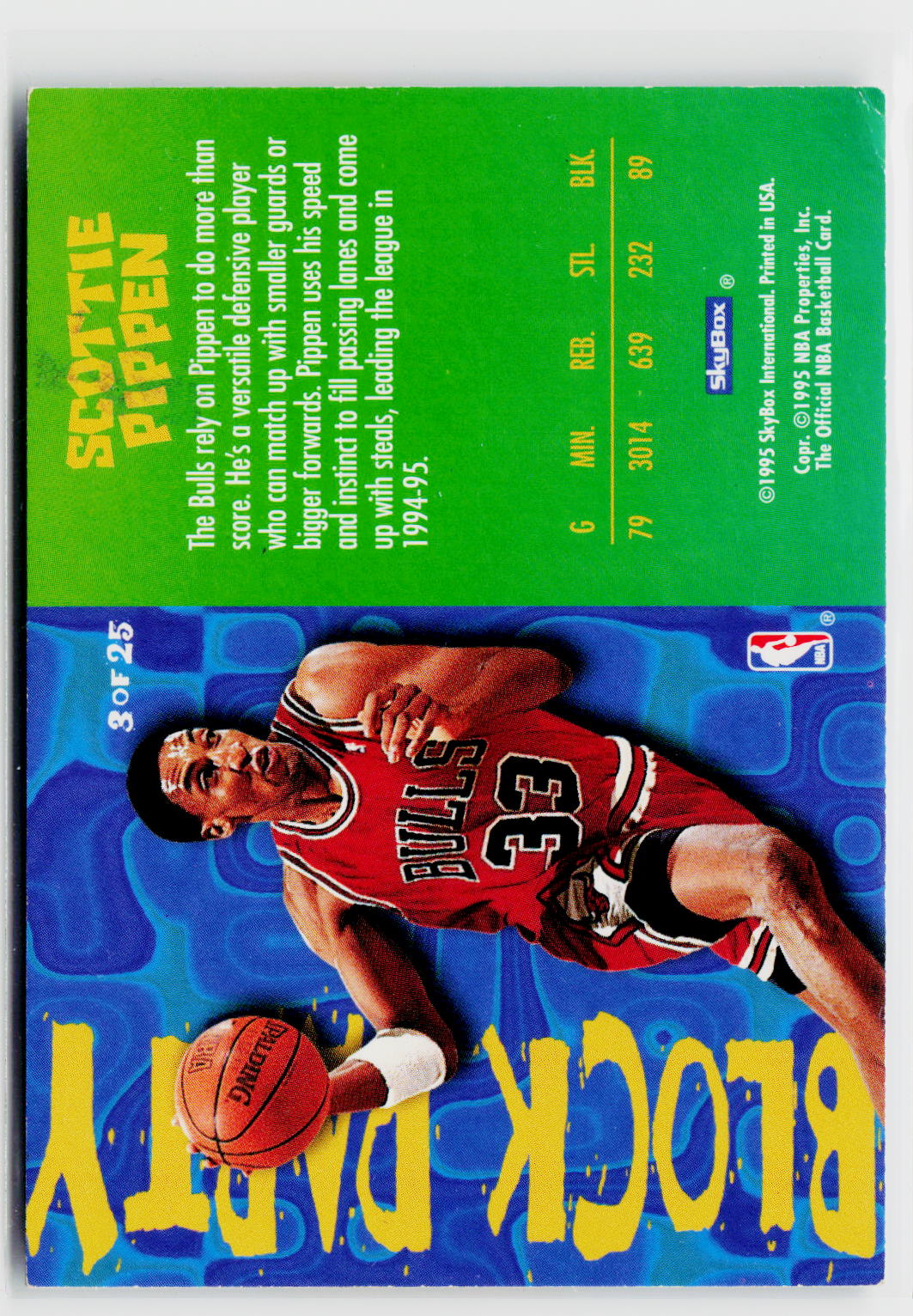 1995-96 Hoops #3 Scottie Pippen Block Party-2