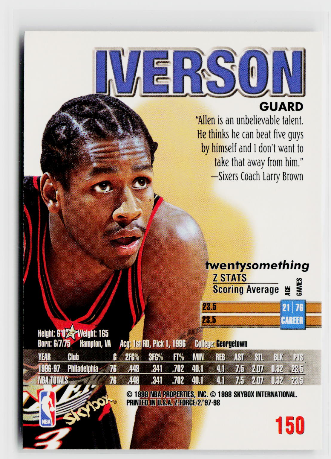 1997-98 SkyBox Z-Force #150 Allen Iverson-2
