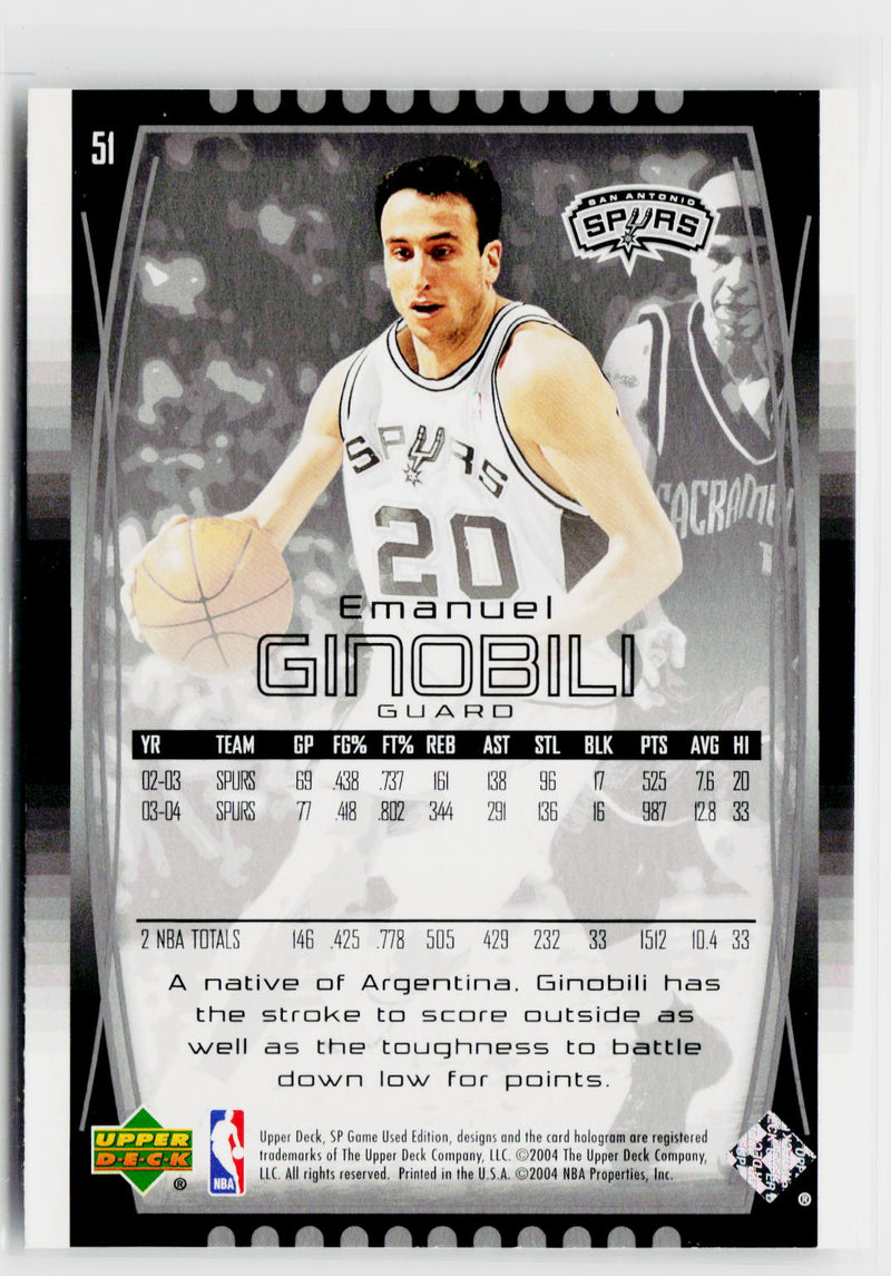 2004-05 SP Game Used #51 Manu Ginobili-2