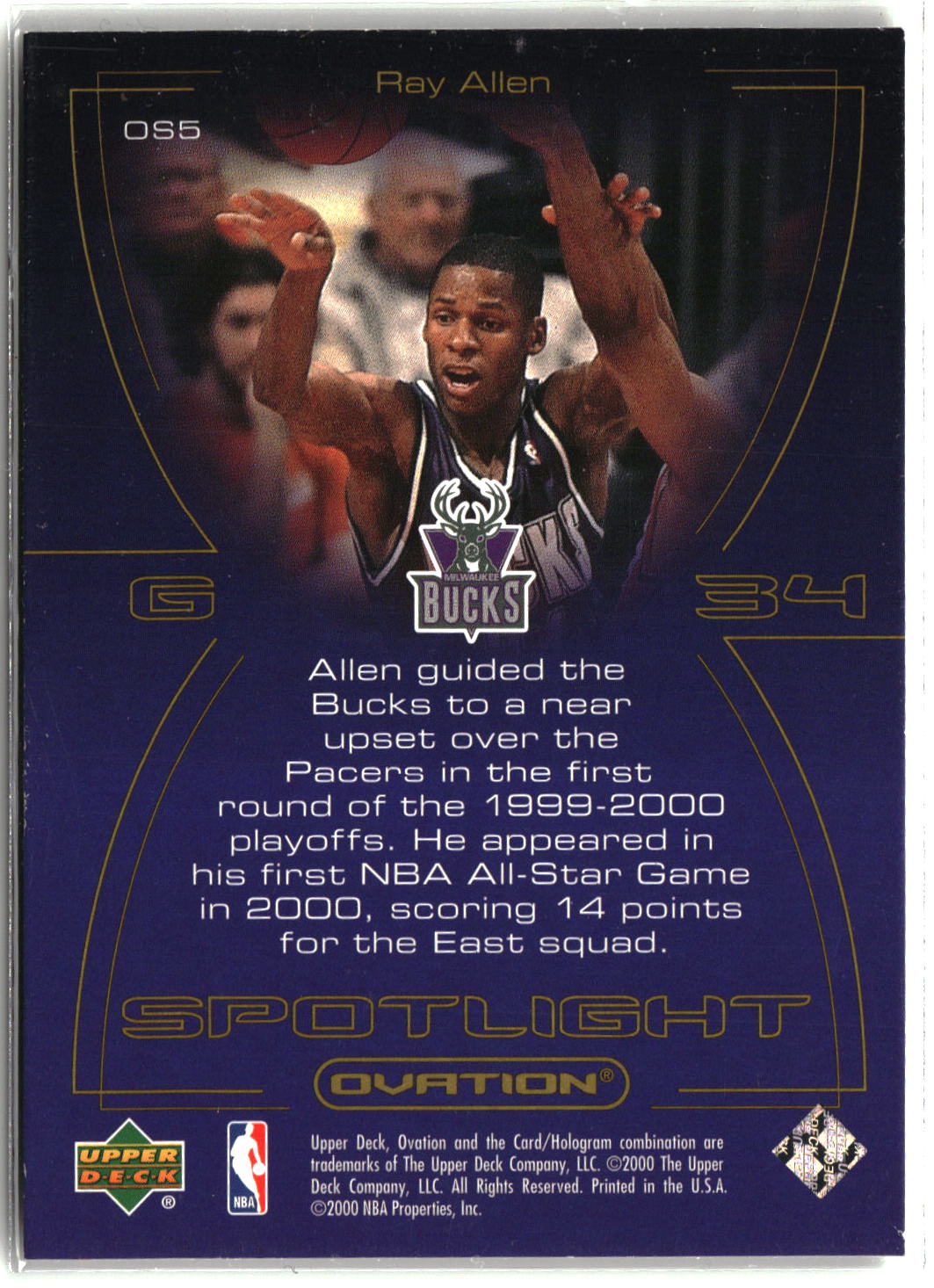 2000-01 Upper Deck Ovation #OS5 Ray Allen Spotlight-2