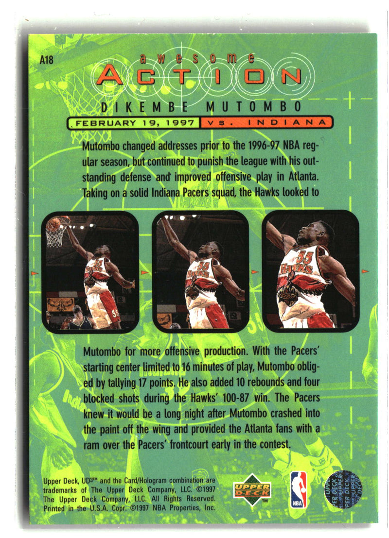 1997-98 Upper Deck UD3 #A18 Dikembe Mutombo Awesome Action-2