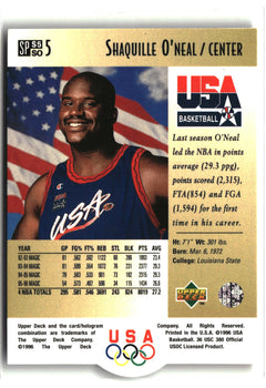 1996 Upper Deck USA #S5 Shaquille O'Neal SP Career Statistics Gold-2
