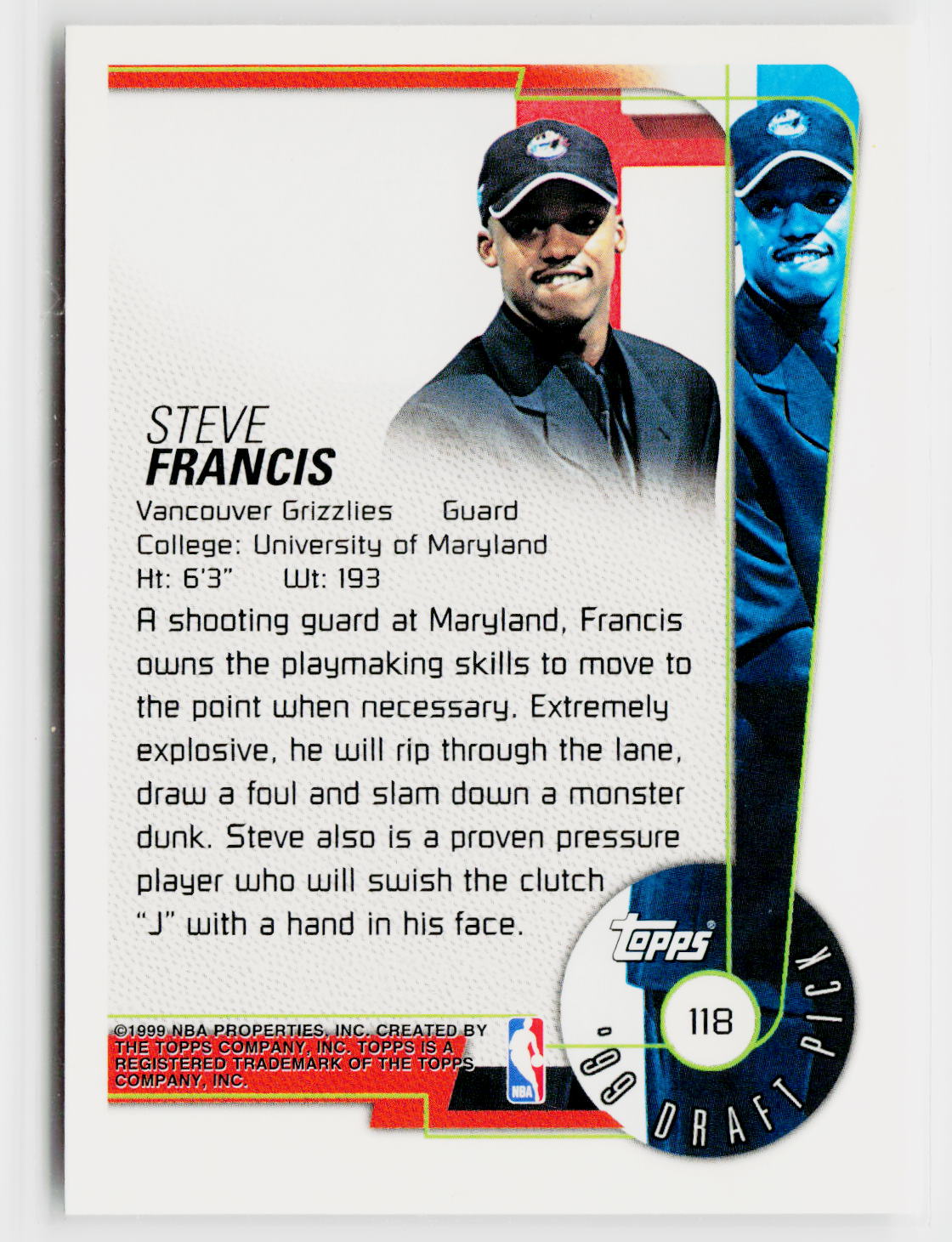 1999-00 Topps #118 Steve Francis-2