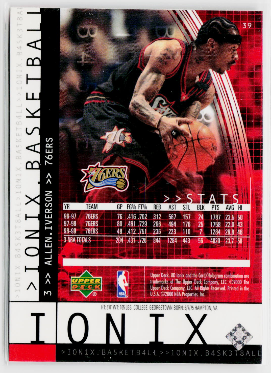 1999-00 Upper Deck Ionix #39 Allen Iverson-2