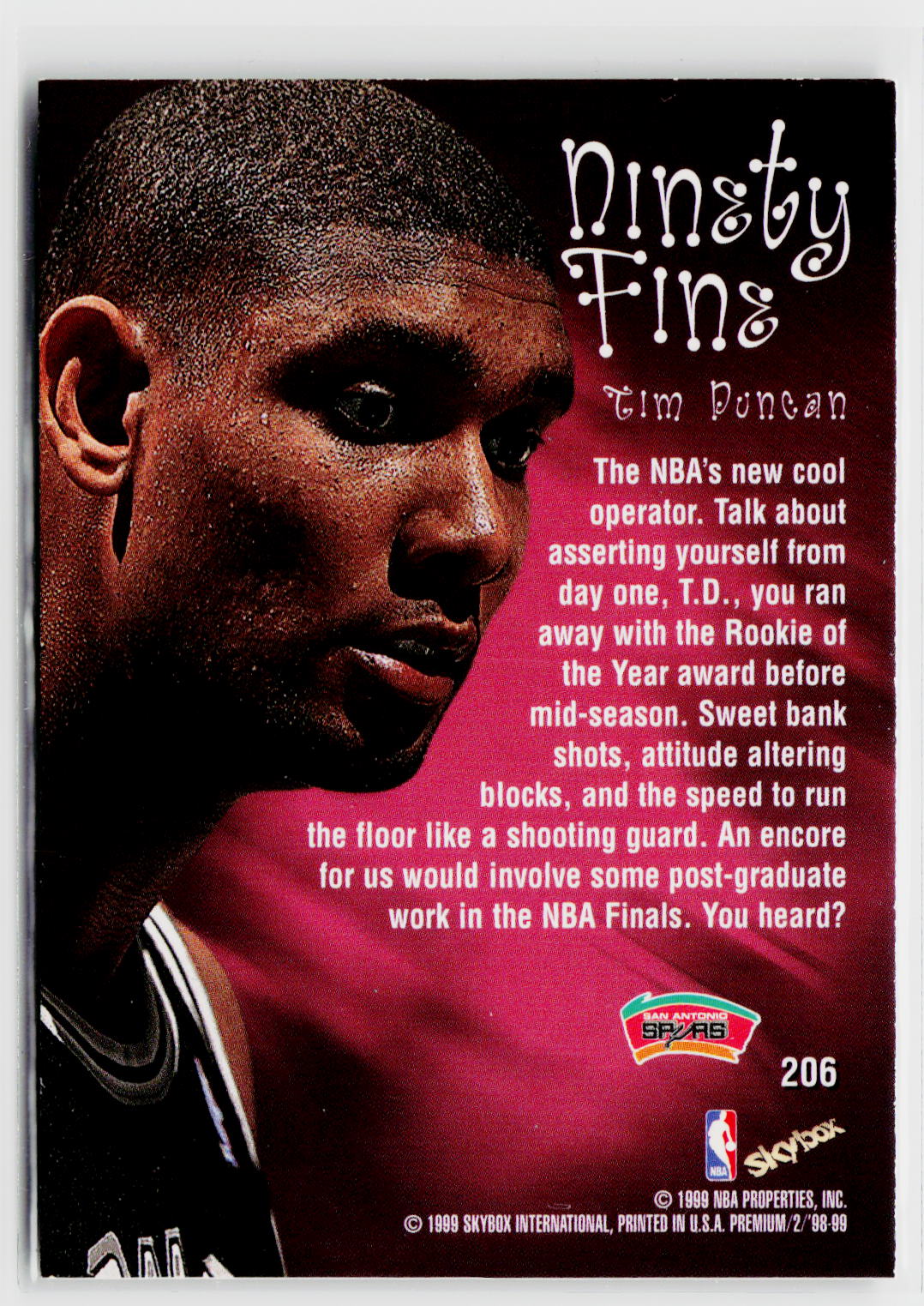1998-99 SkyBox Premium #206 Tim Duncan-2