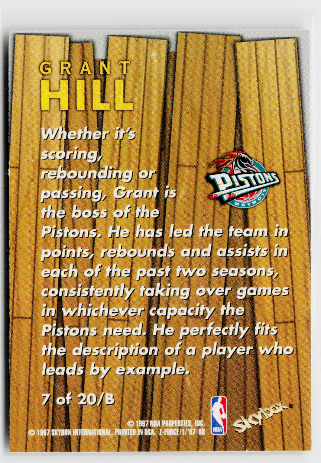 1997-98 SkyBox Z-Force #7 /B Grant Hill Boss-2