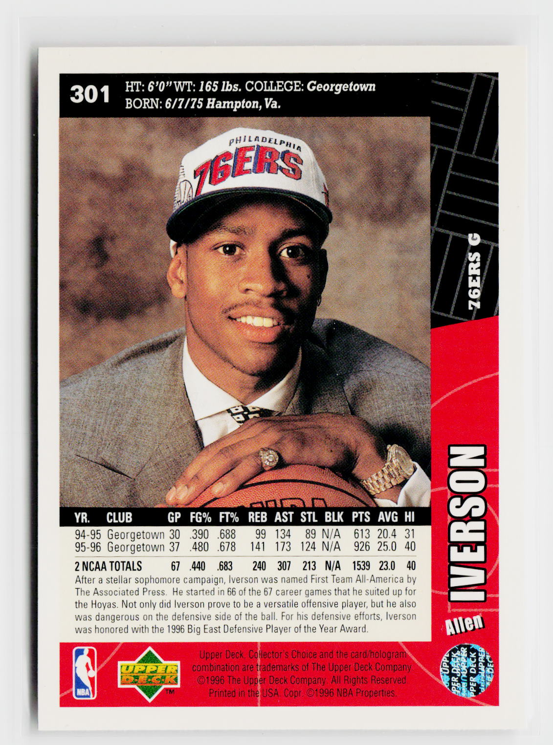 1996-97 Collector's Choice #301 Allen Iverson-6