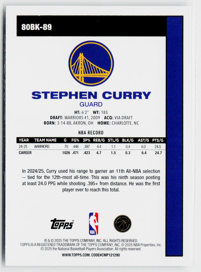 2025-26 Topps #80BK-89 Stephen Curry 1980-81 Topps Basketball-2