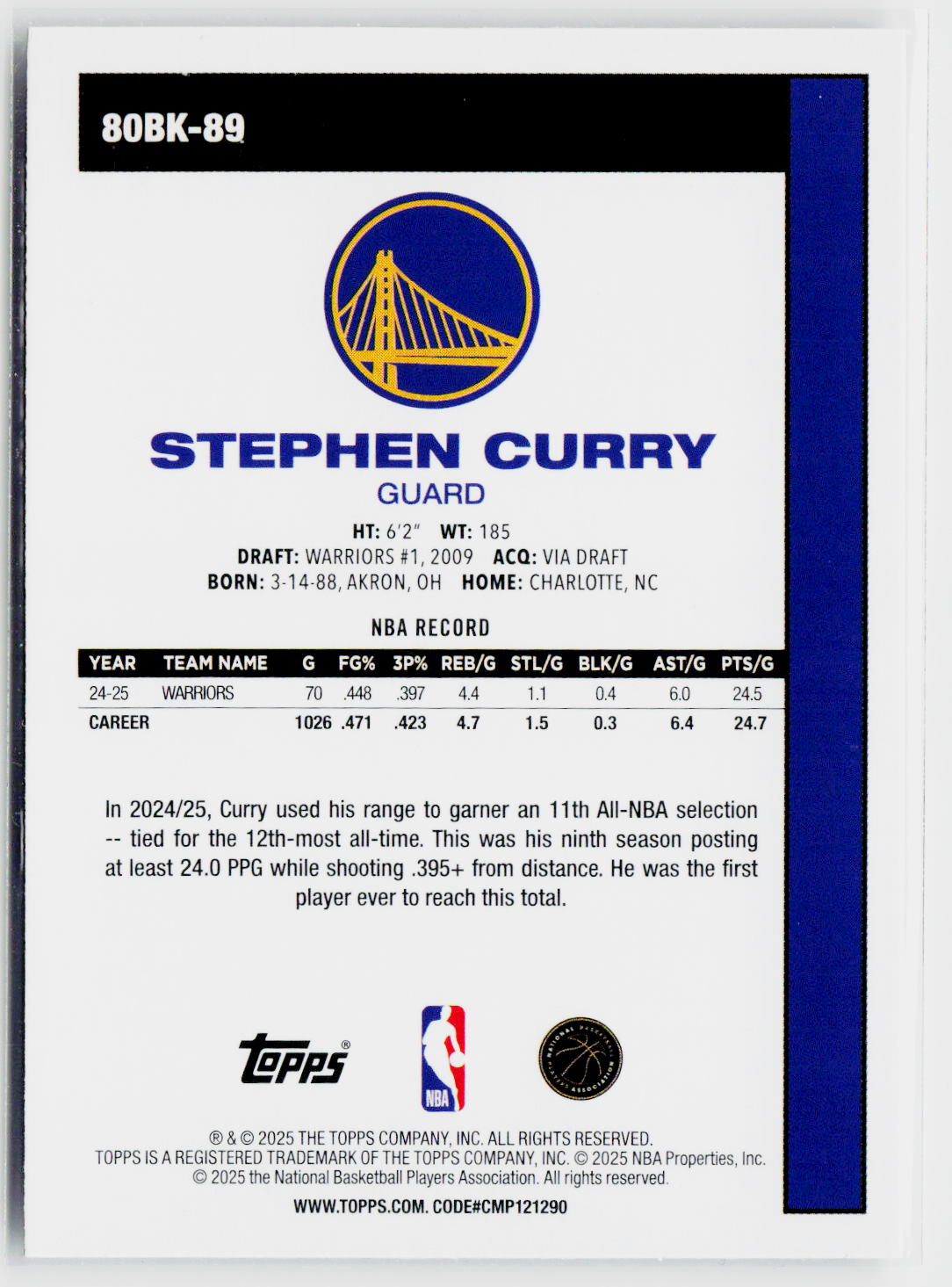 2025-26 Topps #80BK-89 Stephen Curry 1980-81 Topps Basketball-4