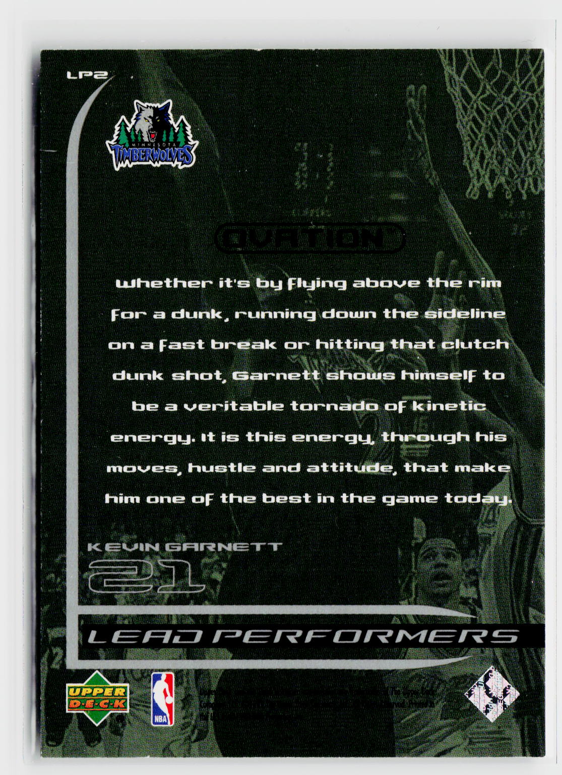 1999-00 Upper Deck Ovation #LP2 Kevin Garnett Lead Performers-2