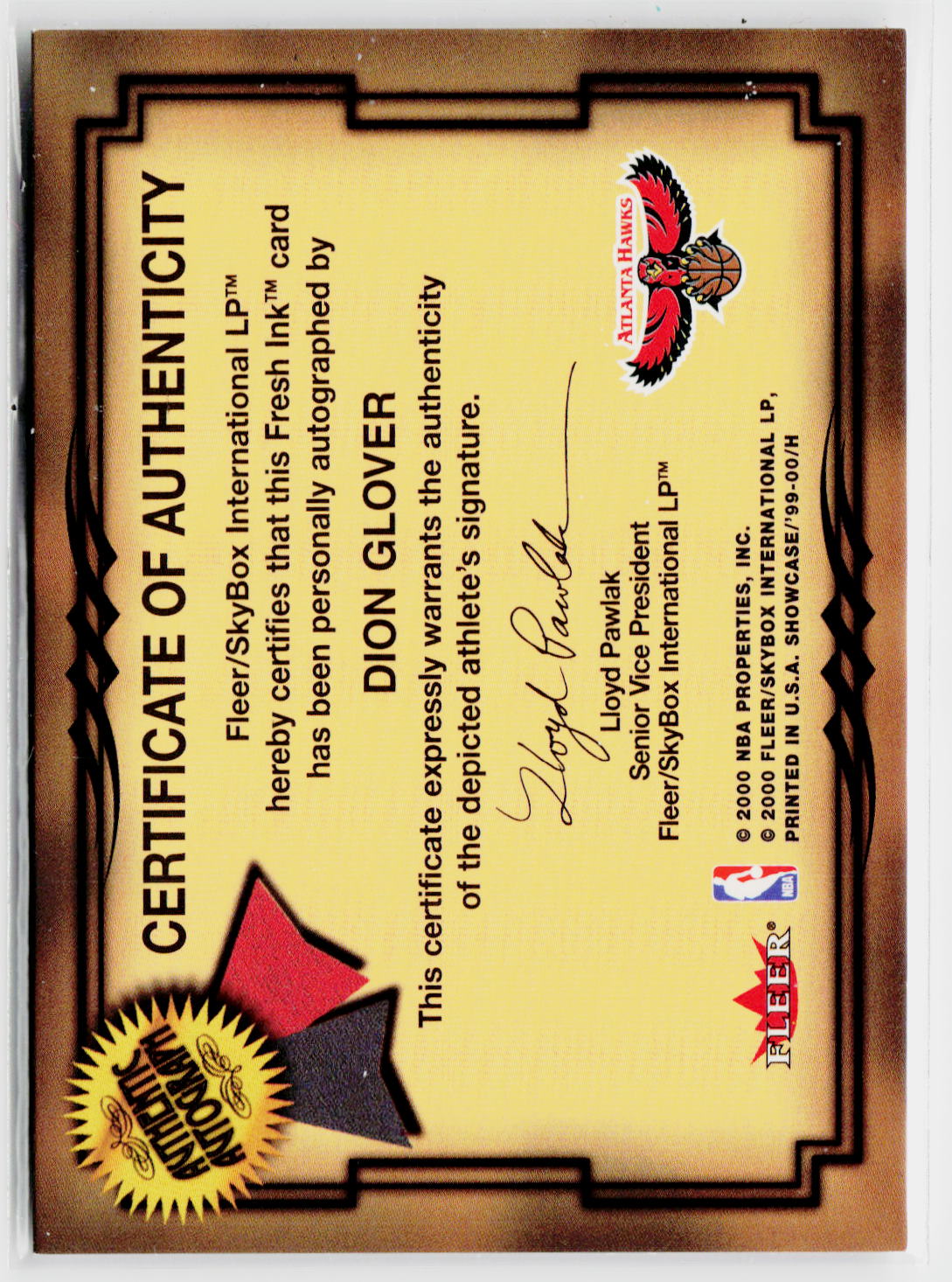 1999-00 Flair Showcase #NNO Dion Glover Fresh Ink-2
