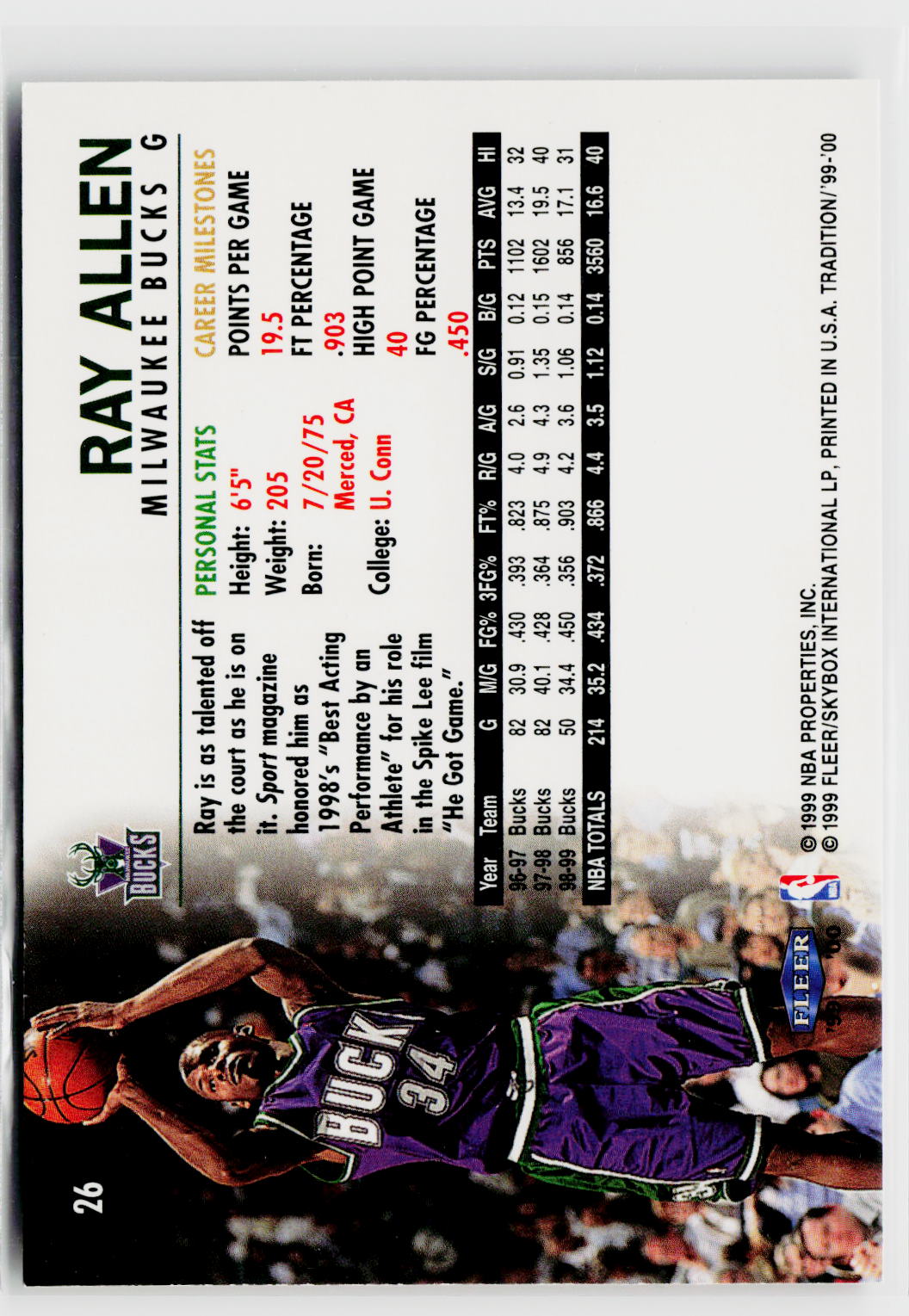 1999-00 Fleer Tradition #26 Ray Allen-2