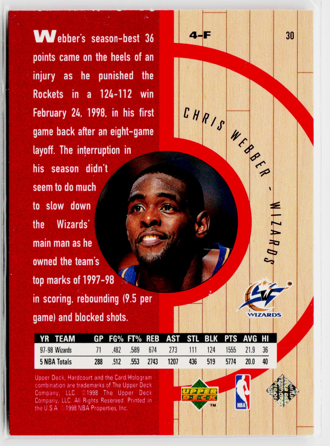 1998 Upper Deck Hardcourt #30 Chris Webber-2