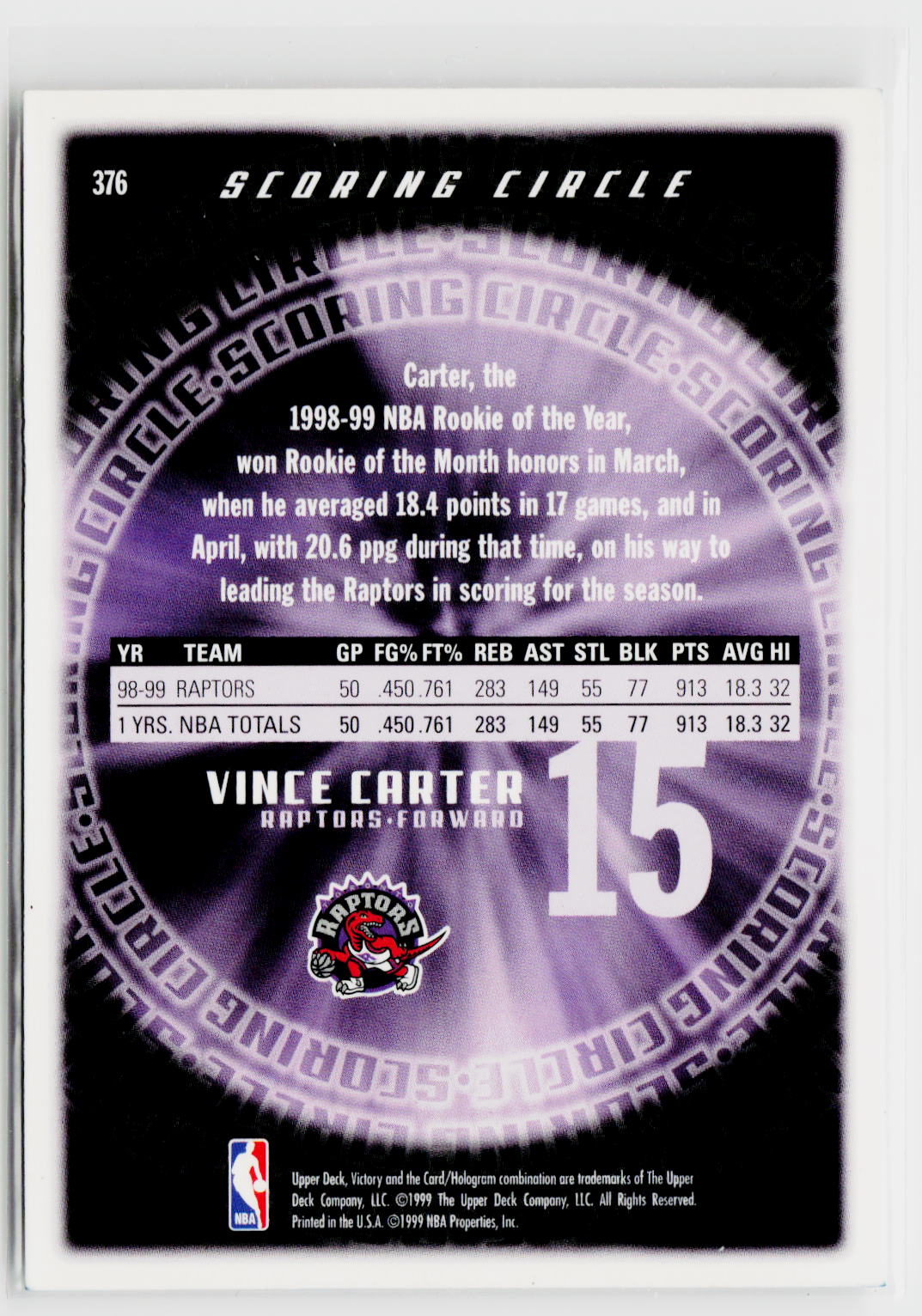 1999-00 Upper Deck Victory #376 Vince Carter-6
