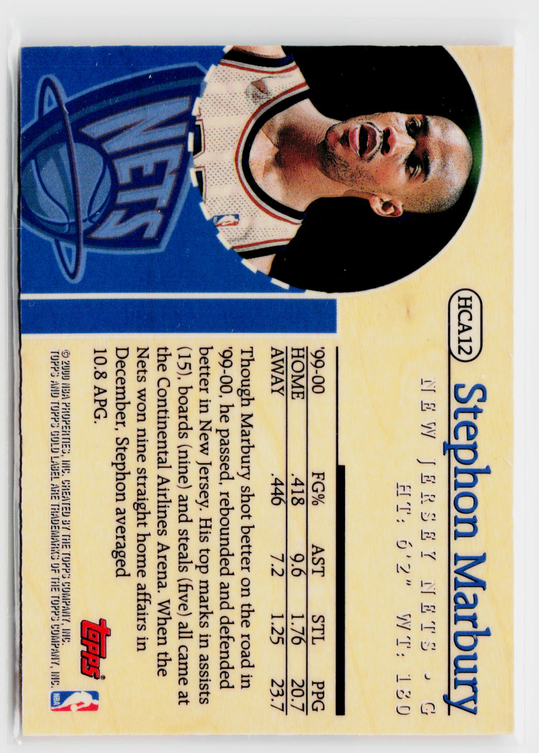 2000-01 Topps Gold Label #HCA12 Stephon Marbury Home Court Advantage-2