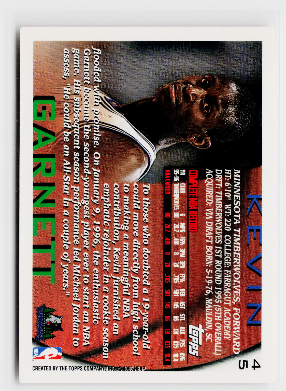 1996-97 Topps #45 Kevin Garnett-2