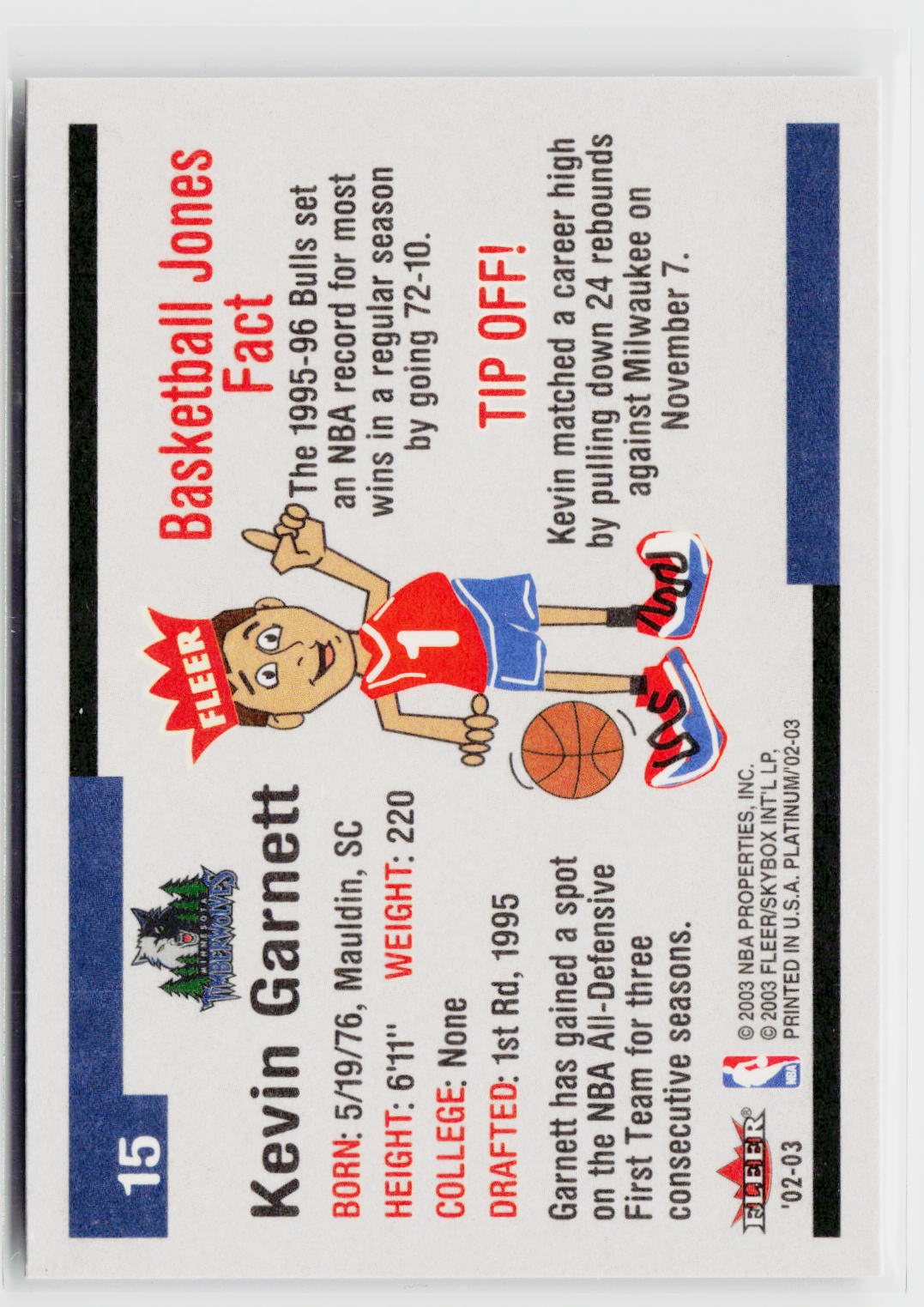 2002-03 Fleer Platinum #15 Kevin Garnett-2