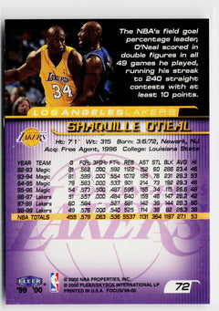 1999-00 Fleer Focus #72 Shaquille O'Neal-2